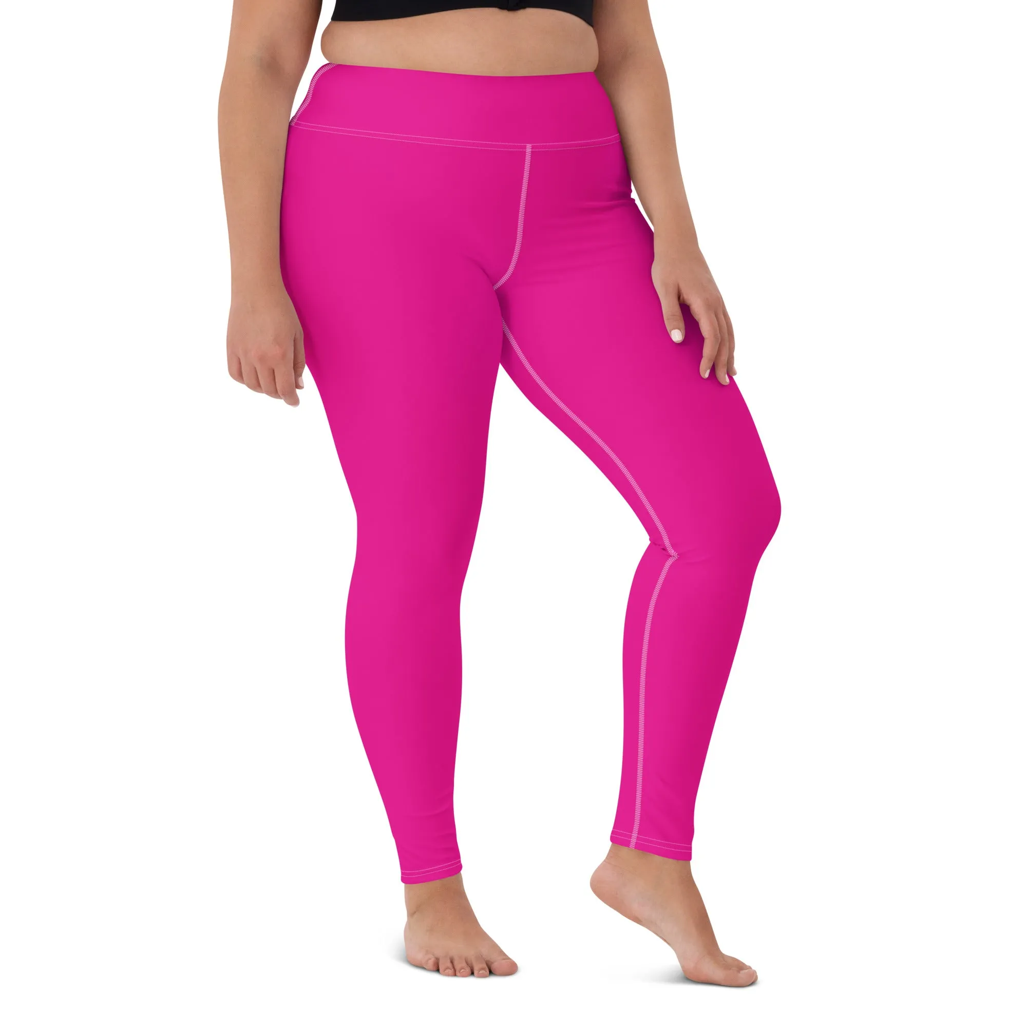 Versatile Style: Women's Solid Color Workout Yoga Pants - Hollywood Cerise