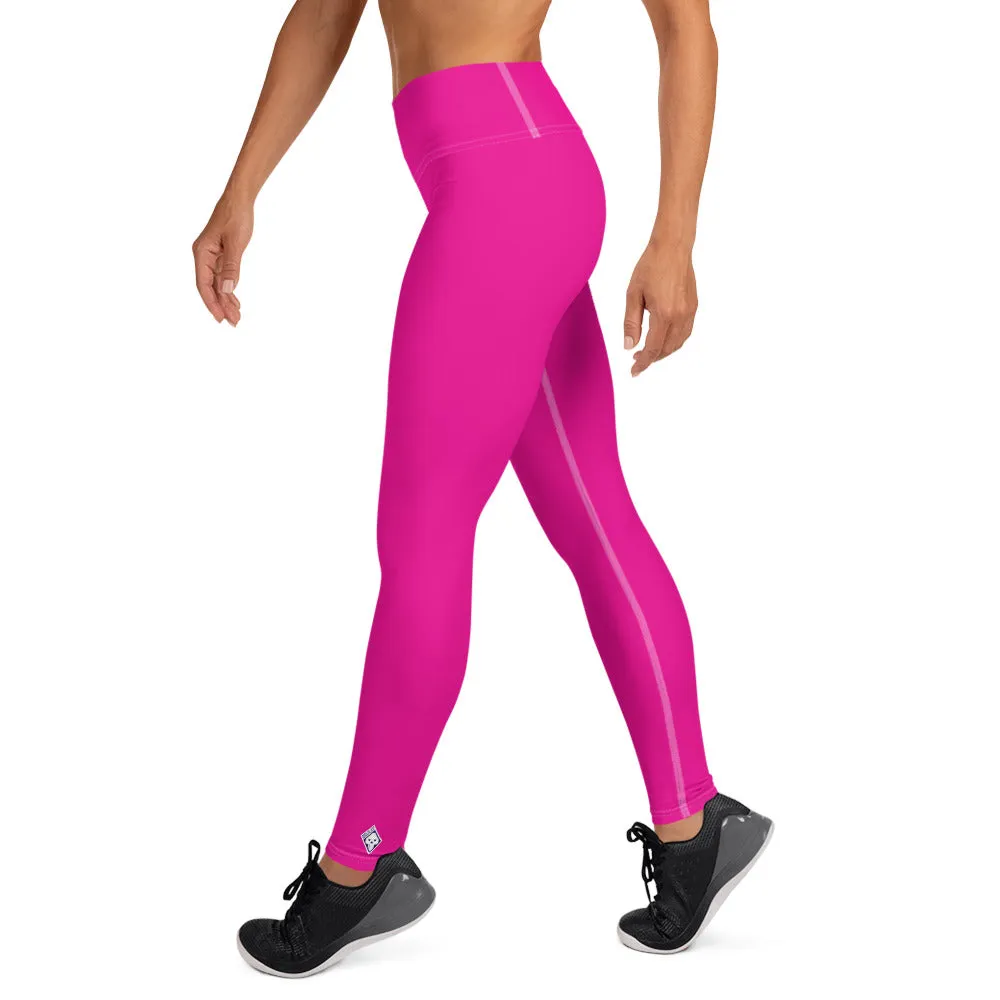 Versatile Style: Women's Solid Color Workout Yoga Pants - Hollywood Cerise