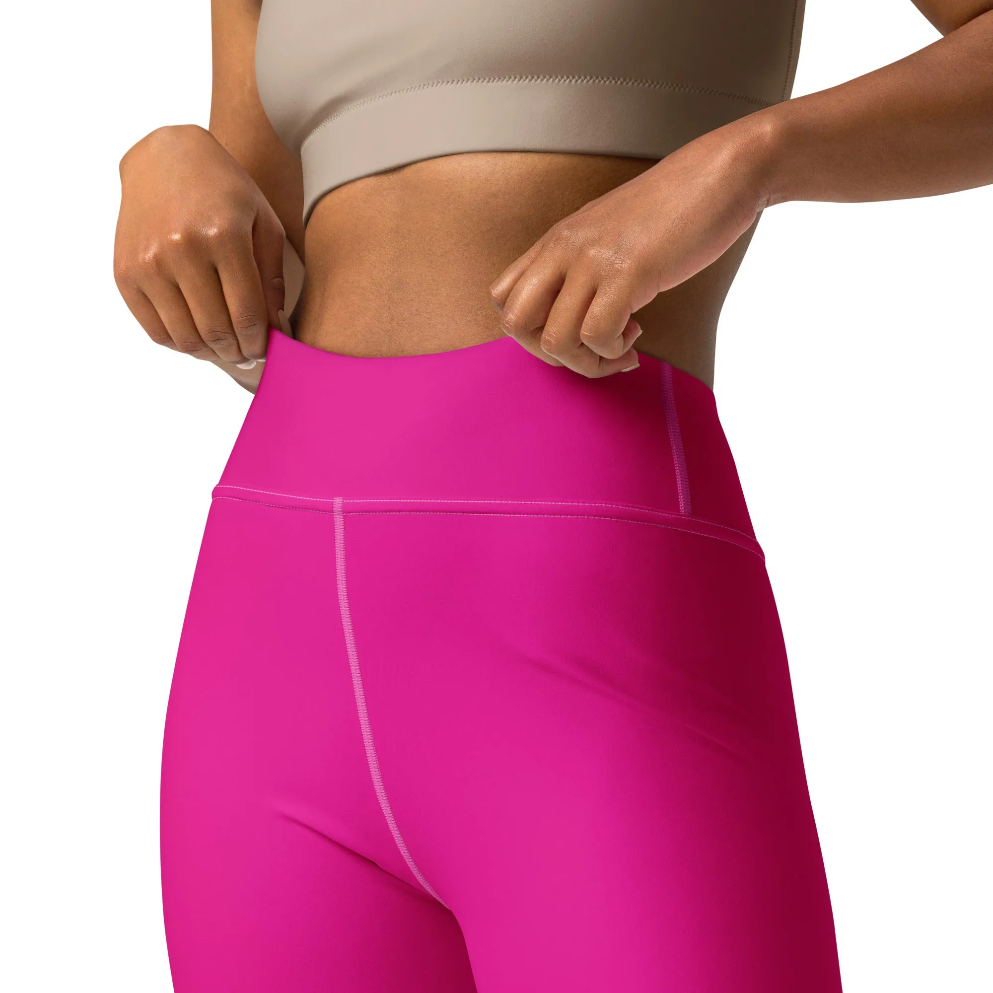 Versatile Style: Women's Solid Color Workout Yoga Pants - Hollywood Cerise