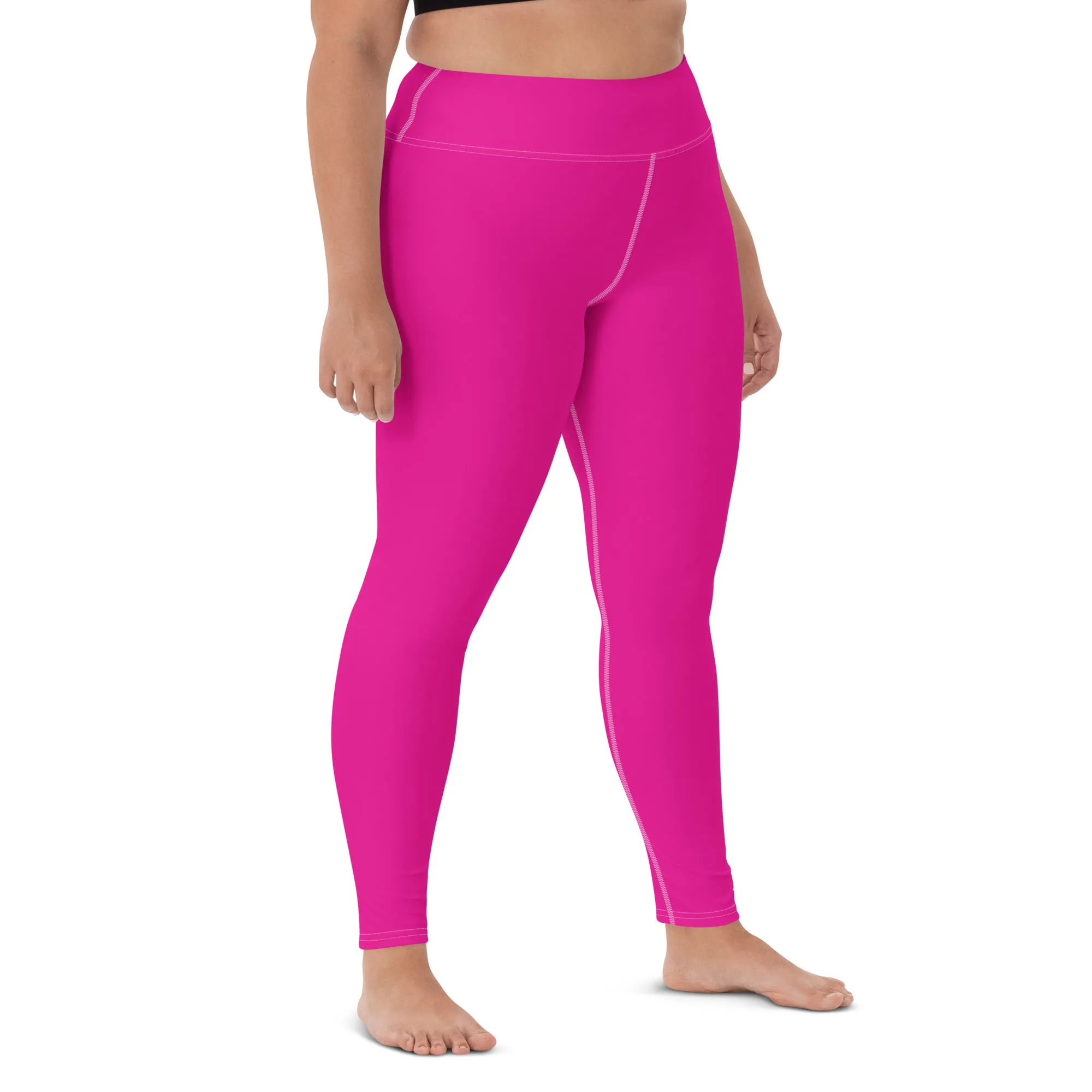 Versatile Style: Women's Solid Color Workout Yoga Pants - Hollywood Cerise