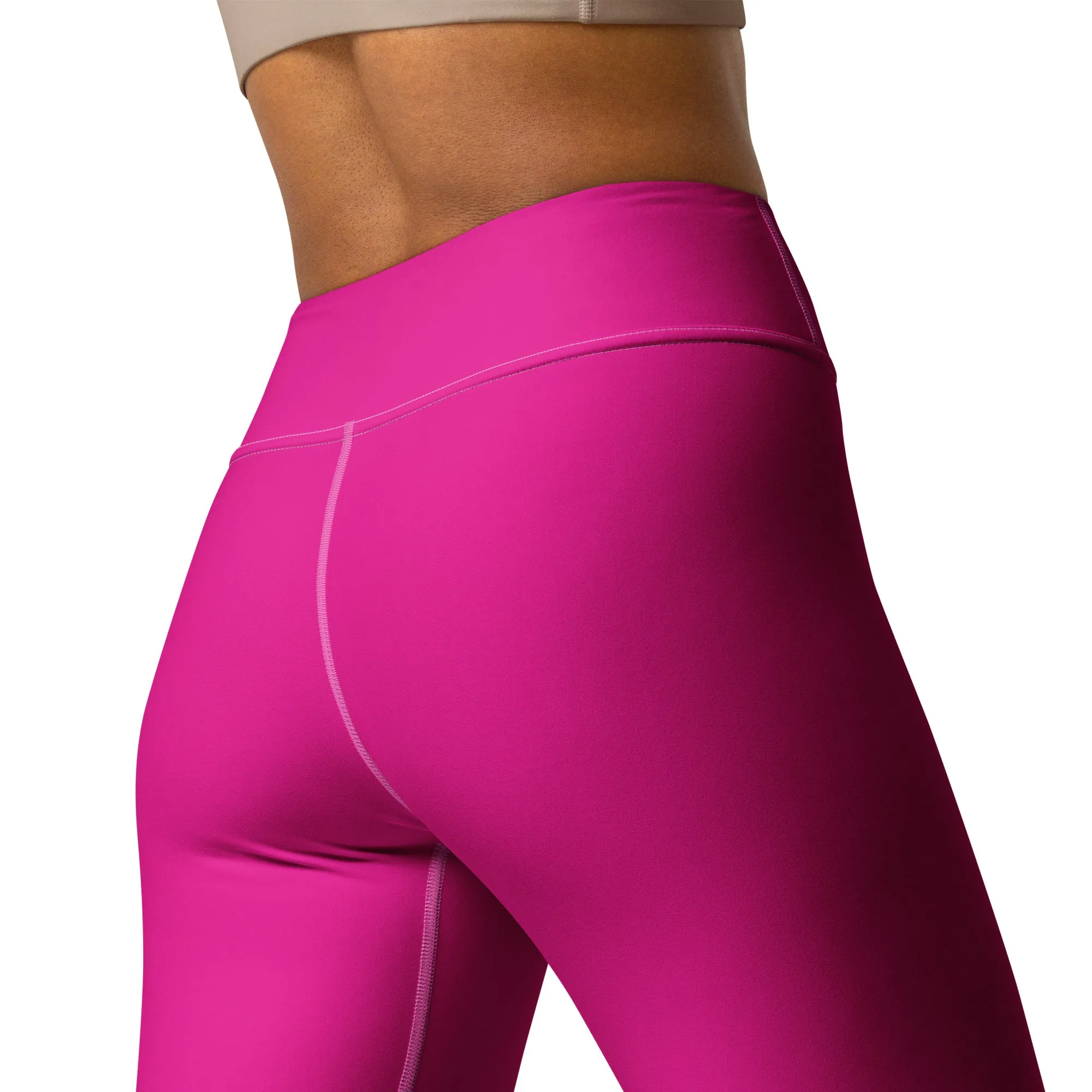 Versatile Style: Women's Solid Color Workout Yoga Pants - Hollywood Cerise