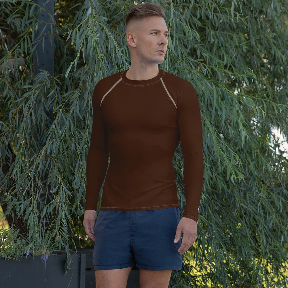 Versatile Vibes: Men's Solid Color Long Sleeve Rash Guard - Chocolate