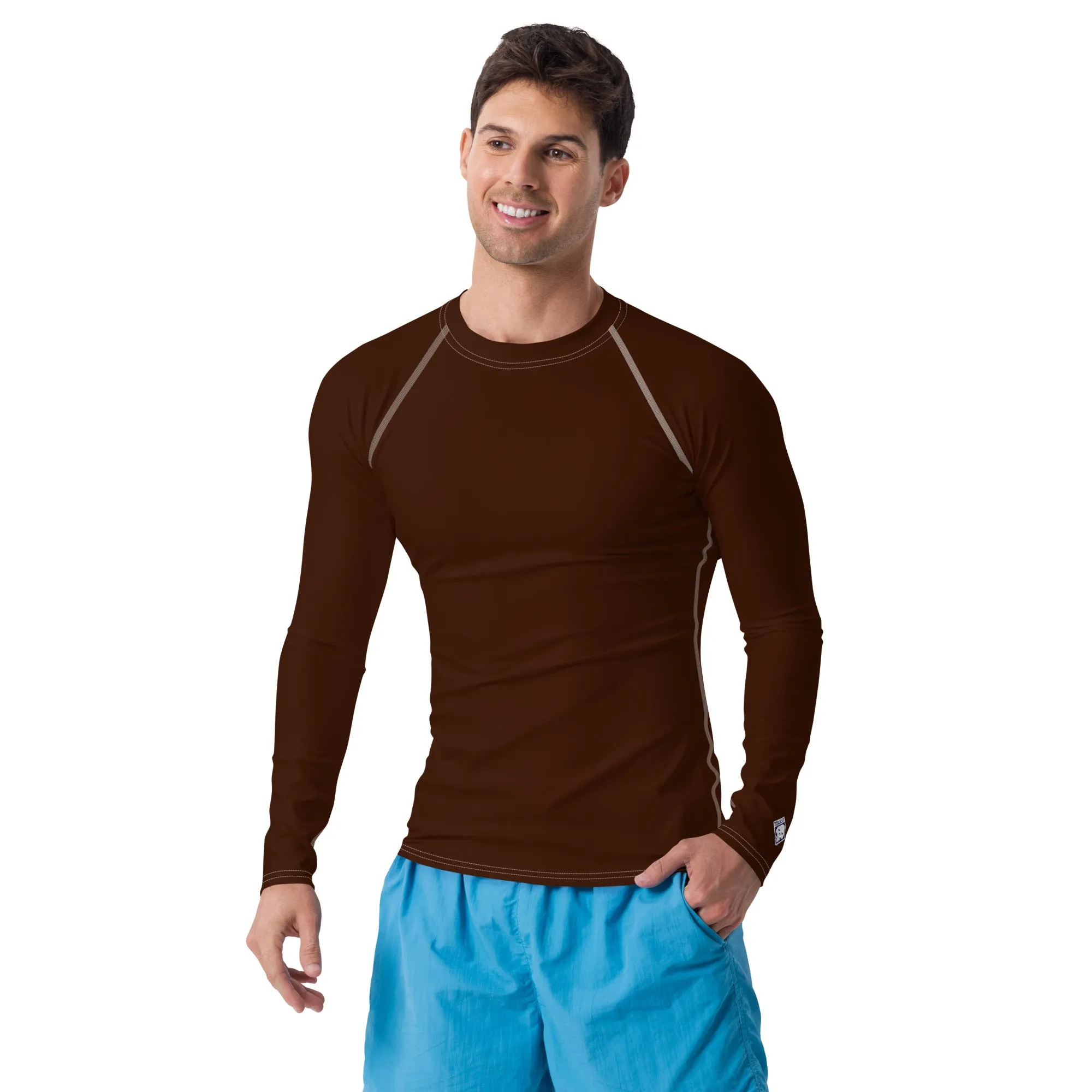 Versatile Vibes: Men's Solid Color Long Sleeve Rash Guard - Chocolate