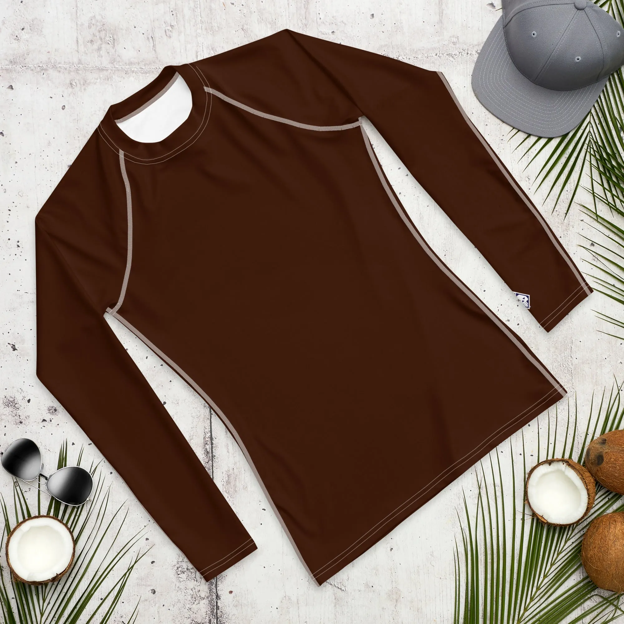 Versatile Vibes: Men's Solid Color Long Sleeve Rash Guard - Chocolate