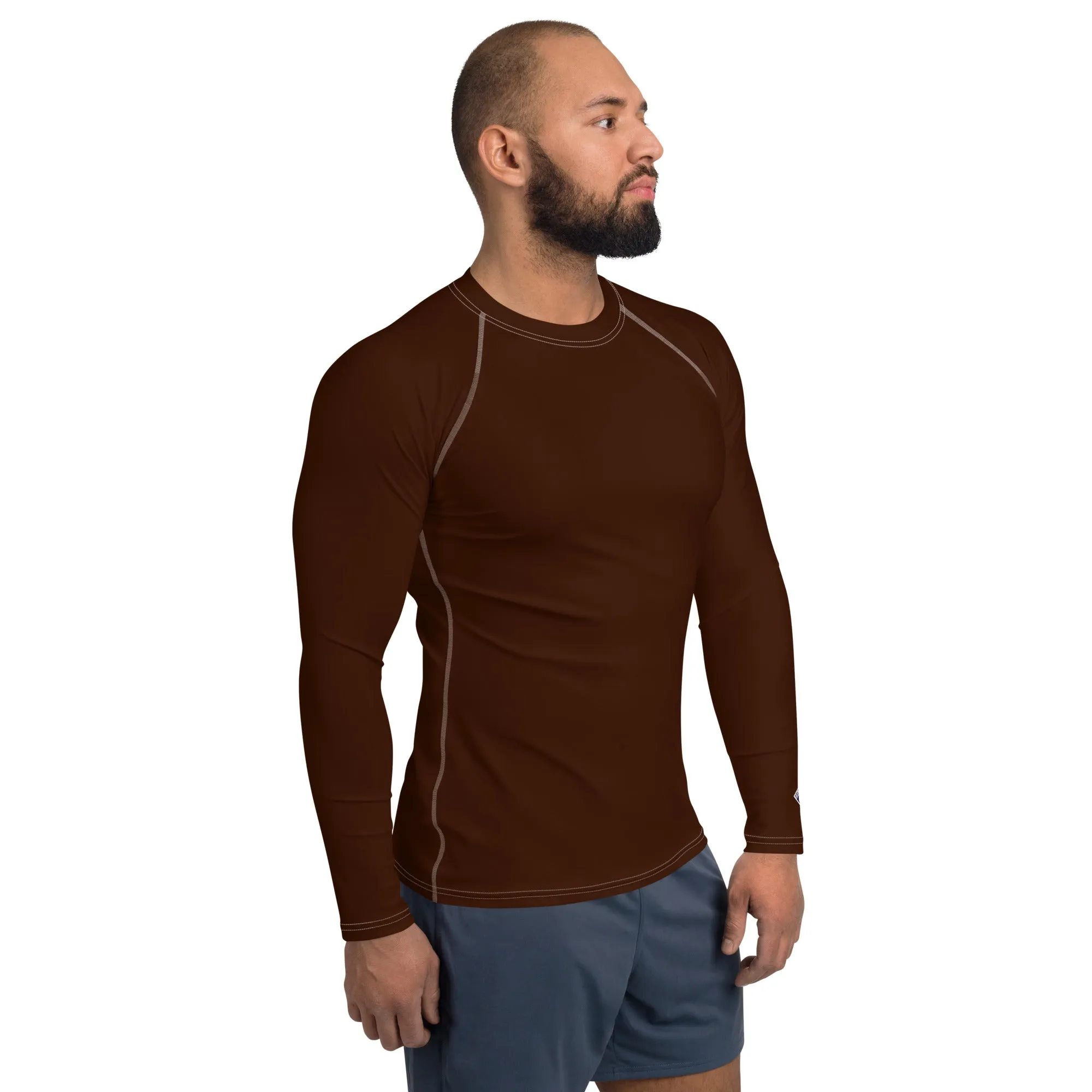 Versatile Vibes: Men's Solid Color Long Sleeve Rash Guard - Chocolate