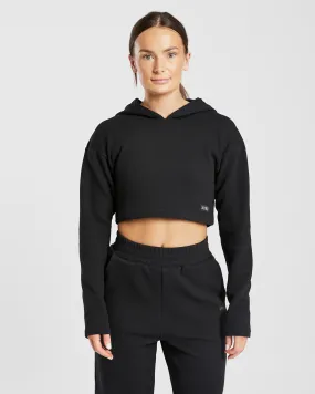 Waffle Crop Hoodie - Black