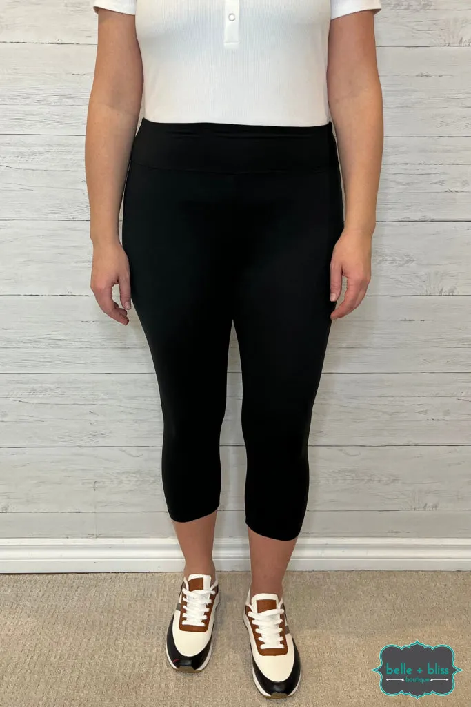 Wide Band CAPRI Leggings - Black - Regular and Plus