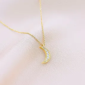 Women's Fashion CZ Cresent Moon Pendant Necklace