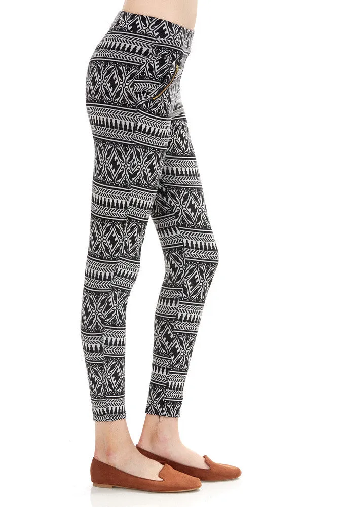 Women's Regular Black and White Lattice Pattern Leggings