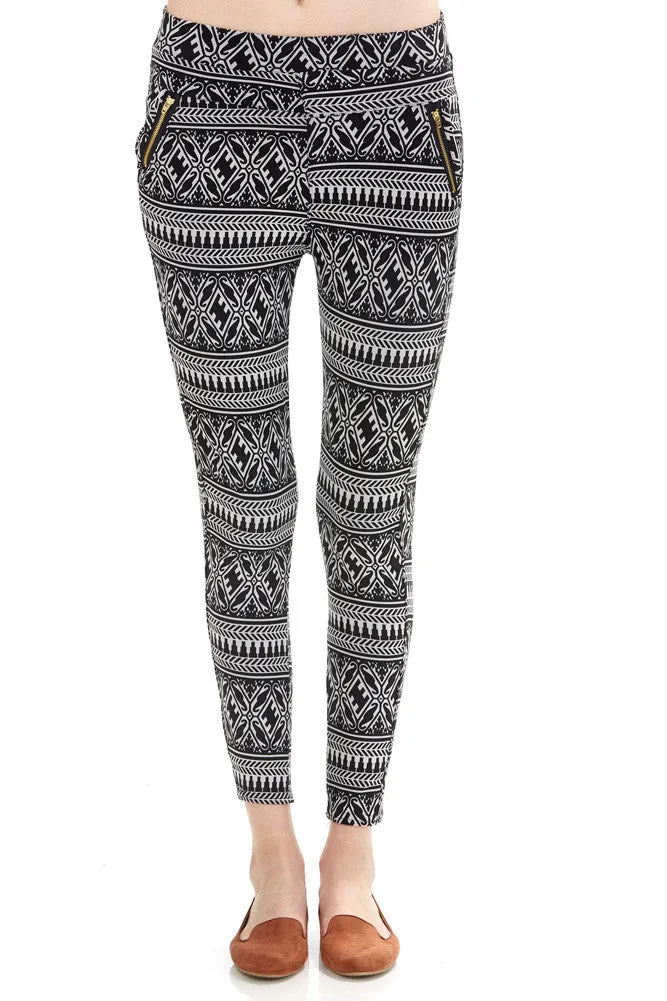 Women's Regular Black and White Lattice Pattern Leggings