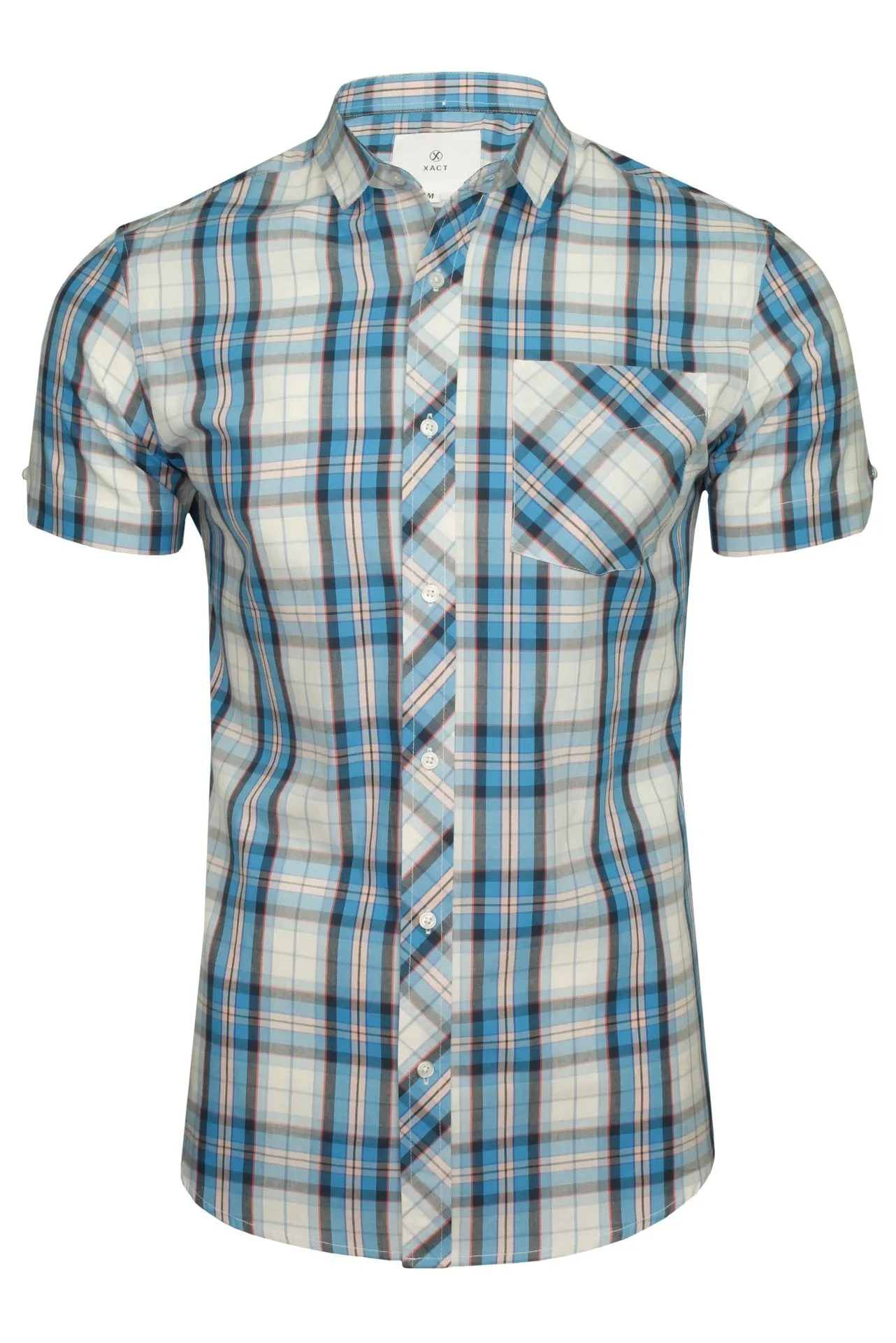 Xact Mens Cotton Checked Shirt - Short Sleeved