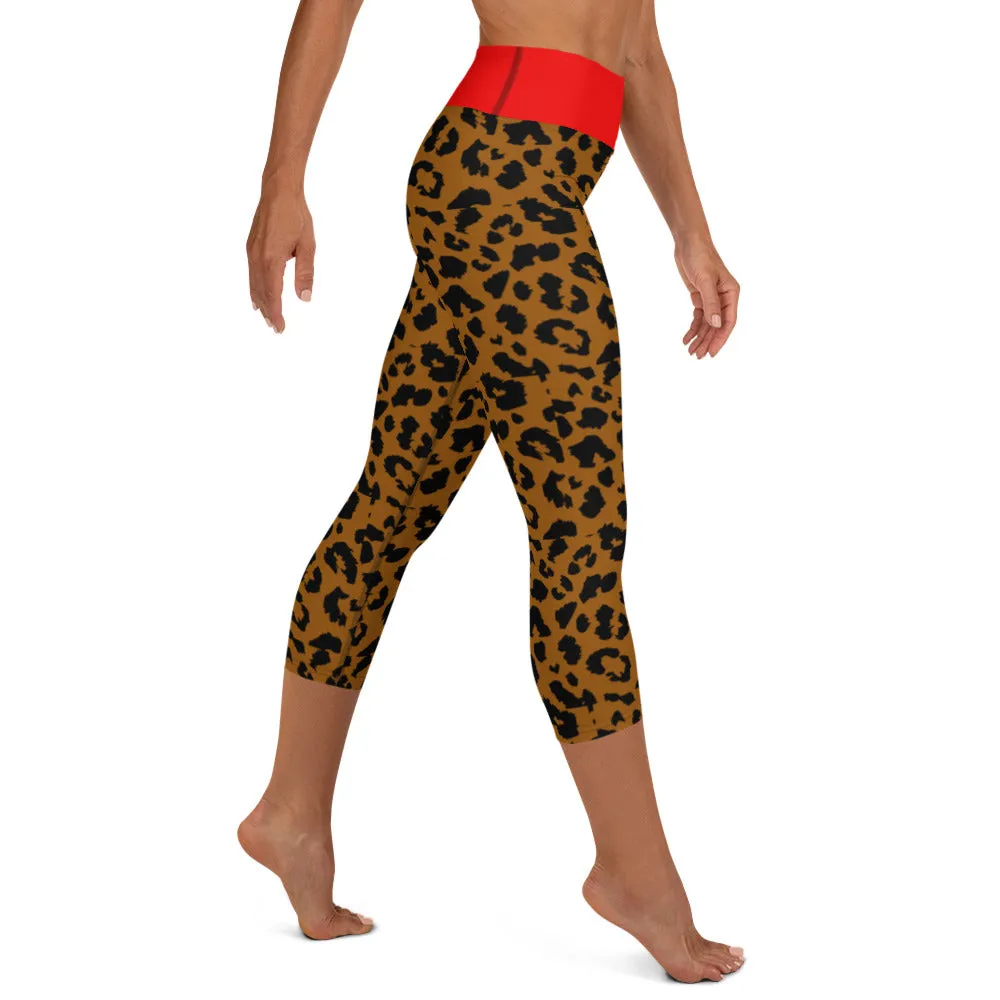 Yoga Capri Leggings Leopard and Red