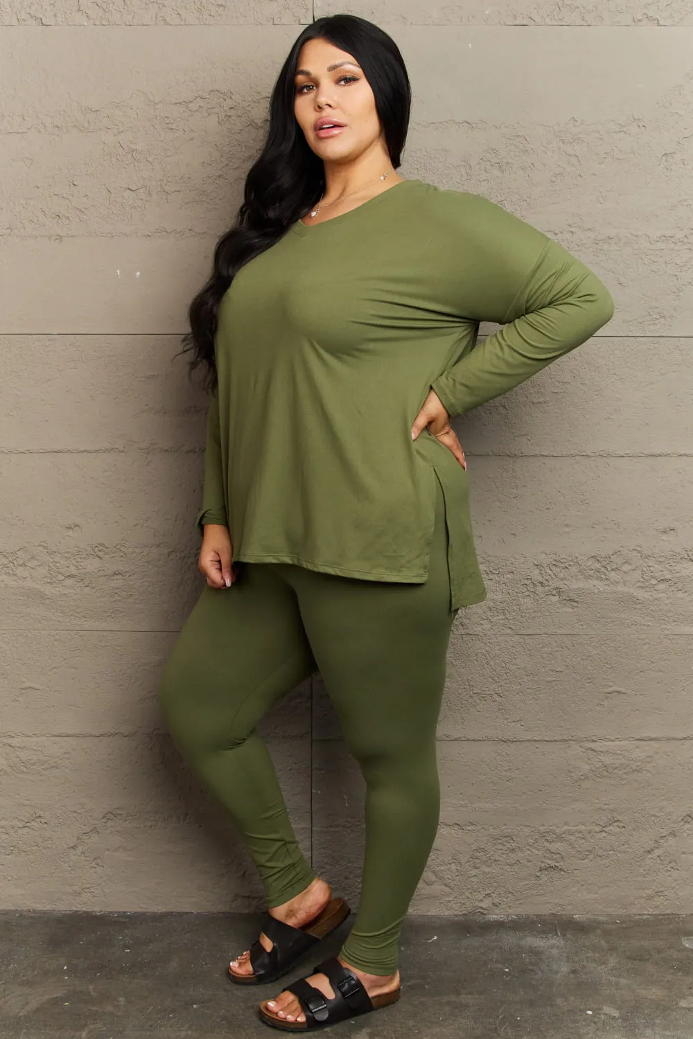 Zenana Lazy Days Full Size Long Sleeve and Leggings Set