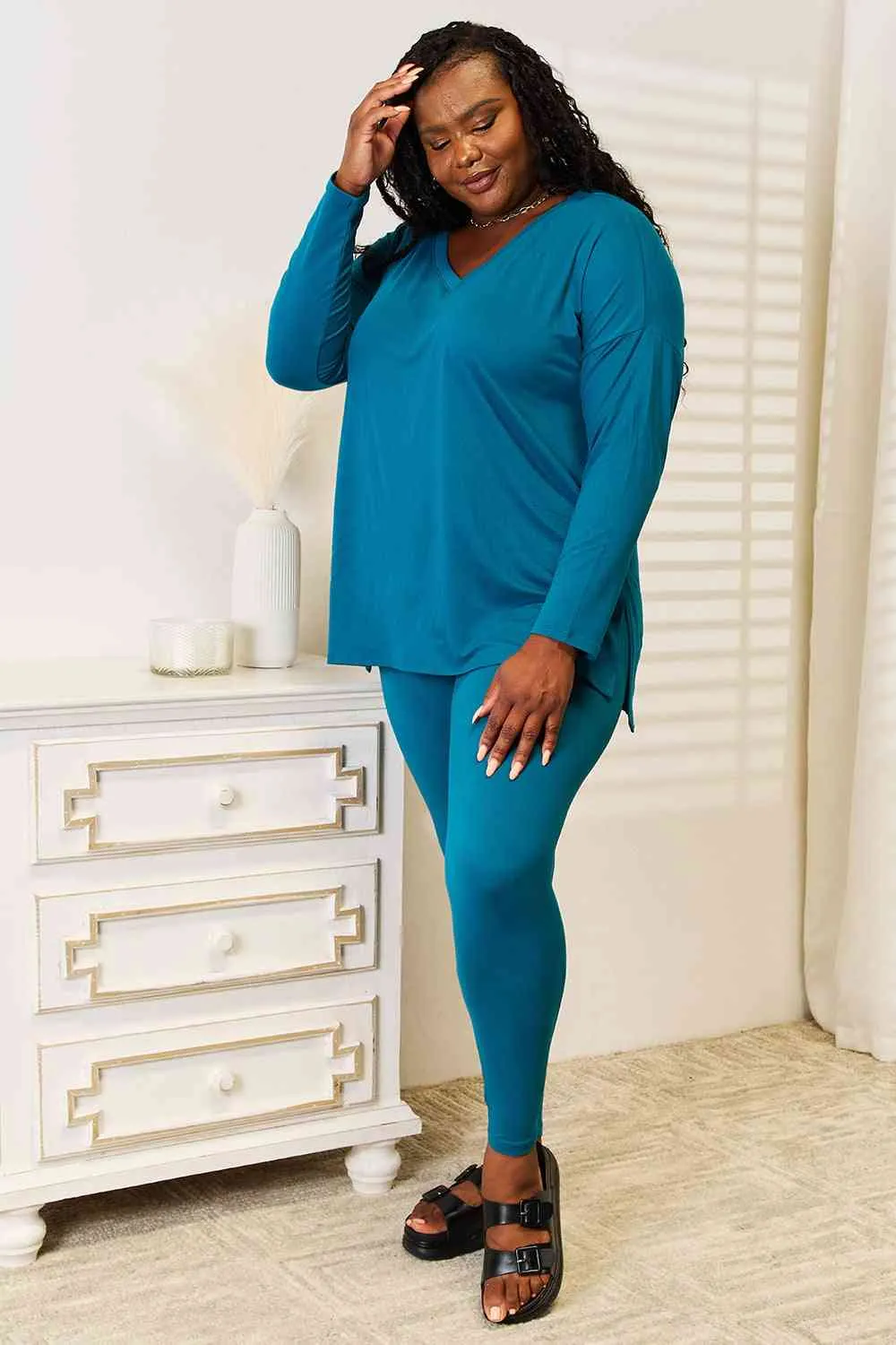 Zenana Lazy Days Full Size Long Sleeve Top and Leggings Set